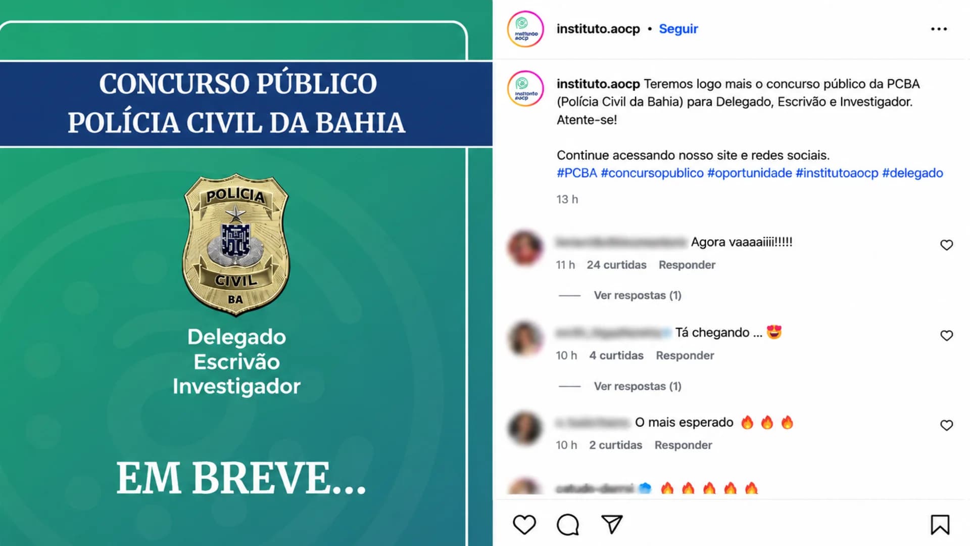 PC BA: AOCP publica "edital em breve" e confirma cargos em postagem